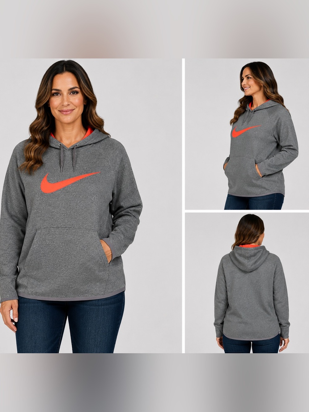 Nike Dri-FIT Women’s Pullover Hoodie Gray Orange Hood Size L
